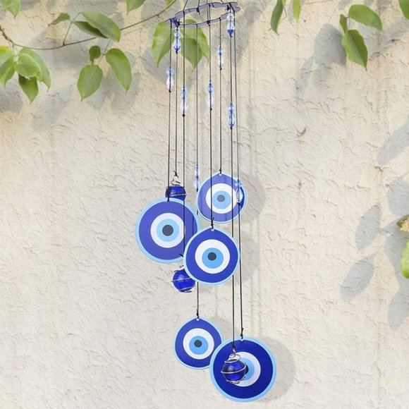 Blue Evil Eye Hanging Decoration Ornament Metal Wind Chimes for Home